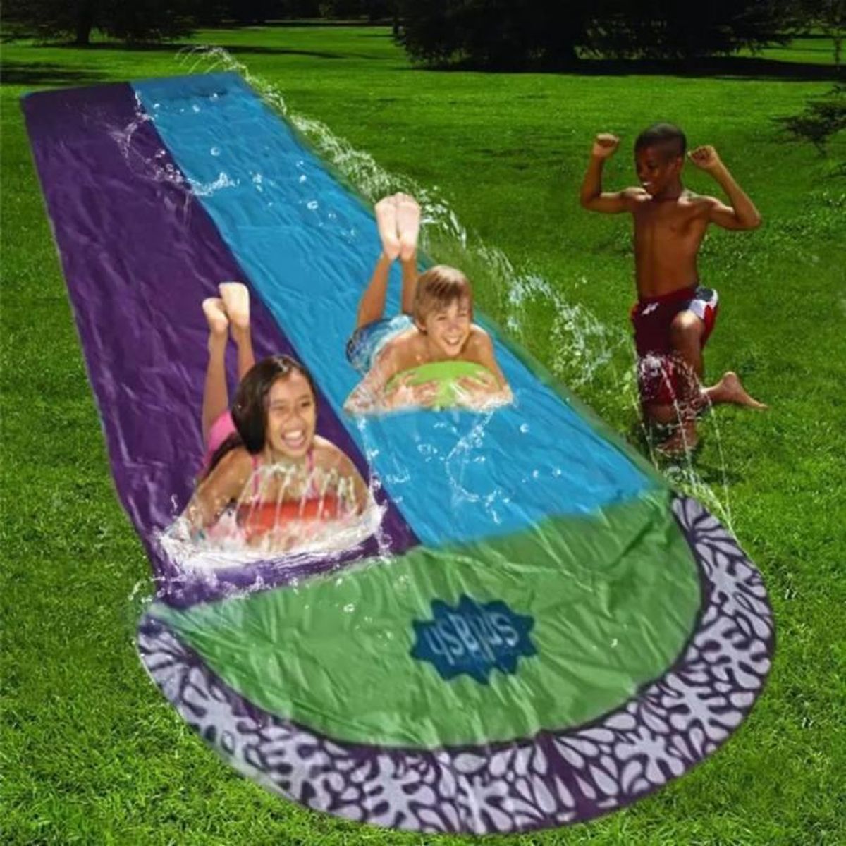 Tapis de Glisse Géant Toboggan Aquatique Double XXL 482 cm Cdiscount