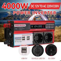 Onduleur Convertisseur 4 USB Transformateur DC 12 V à AC 220 V Onduleur de puissance 4000W avec écran LED pour voyages en voiture