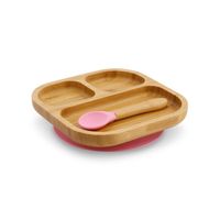 Vaisselle pour enfants - BIOZOYG - Ensemble de assiette en bambou avec ventouse - FSC certifié - carré rose