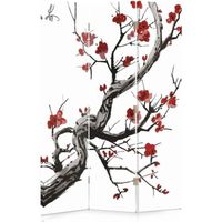 Paravent sur toile Cerisier du japon 3 Panneaux 110x170 cm Une face Cloison de Séparation Décoration d'intérieur pour Salon