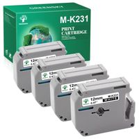 Compatible Rubans d'étiquette MK231 M-K231 GREENSKY pour Brother MK231 Brother M-K231 Cassette,12mm Noir sur Blanc, Lot de 4