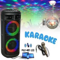 Enceinte Autonome Karaoke Enfant USB Bluetooth PARTY-ALFA-2600 200W - Micro - Jeu de Lumière Astro-ball8 - Fête Soirée Boum Cadeau