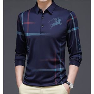 POLO Polo Homme Manche Longues - Rayé - Bleu - Slim - L