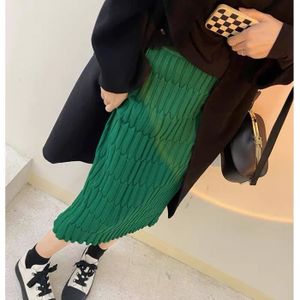 JUPE Jupe,Jupes tricotées en velours lapin pour femmes, jupe droite mi-longue, épaissie, chaude, slim, Vintage, taille - green[F1478]