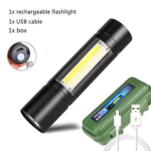 USB Rechargeable Cob LED Xpe Lumière Lampe Lampe Torche Réglable Focus Ampoule 