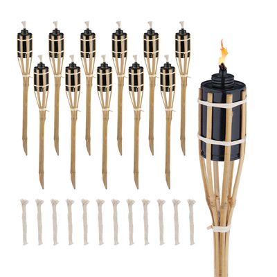 Lot de 24 Torches de Jardin en bambou pour extérieur, Hauteur: 90 cm, Torches à huile avec mèche Lot de 24 Torches de Jardin en bambou pour extérieur, Hauteur: 90 cm, Torches à huile avec mèche