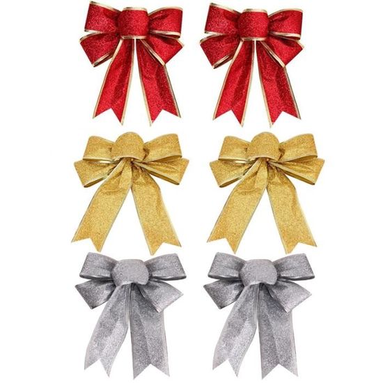 Nœuds De Ruban De Noël à Paillettes - Lot De 2 (Rouge Ou Or) 12x15cm - Décoration Sapin, Cadeau, Guirlande
