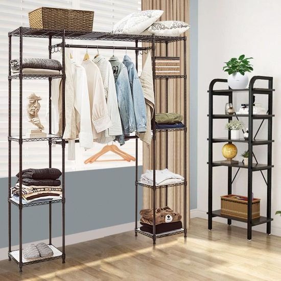 Armoire Vêtement Adulte pour Rangement avec Tringles Télescopique et Etagères de Stockage en