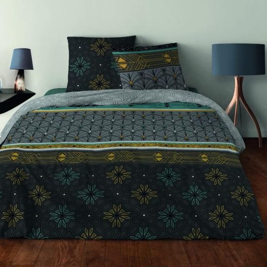 Housse de couette ART DECO GRIS 240 x 220 +2 Taies Coton Supérieur