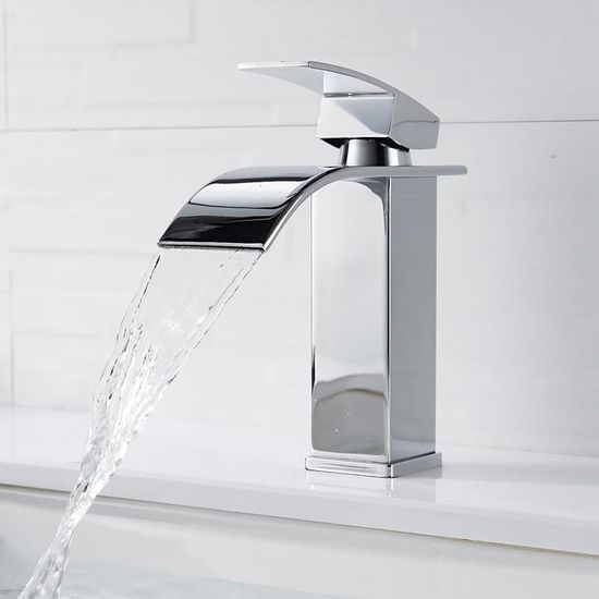 FORIOUS Robinet Salle De Bain Noir - Mitigeur Lavabo Cascade Acier Inoxydable Monocommande