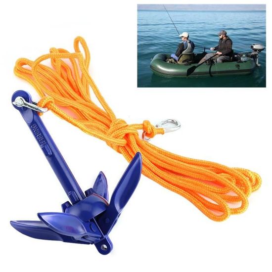 Ancre Pliable Pour Kayak Et Petit Bateau - En Aluminium Léger (330 G), Avec Corde Jaune Et Sac De Rangement
