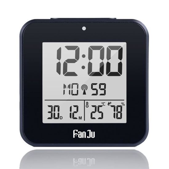 DCF réveil numérique thermomètre hygromètre horloges de table de bureau 2 alarmes quotidiennes fonction rétro-éclairage automatique