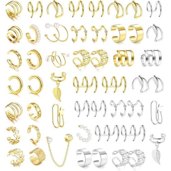 Ear Cuff Or/argent Sans Perçage - Manchette Oreille Helix Clip, Zircons, Pour Femme (placage Or 18k) - 10