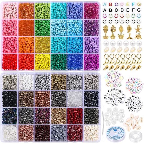 Kit Perles De Rocaille 1890 Pièces - 4/6/8/10mm, 6 Couleurs - Avec Pince Et Ciseaux Pour Bracelets DIY