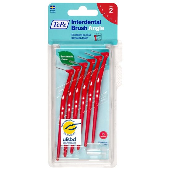 Brossettes Interdentaires TePe Angle - Rouge, 0.5mm, 6 Pièces Taille 2 - Neuf, Fabriqué En Suède