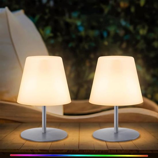 Lampe De Table Extérieur MALUX Rechargeable 8 Couleurs | IP54 Étanche, Dimmable, USB | Pour Jardin, Terrasse (Gris)