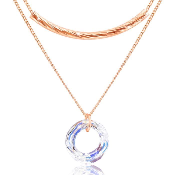 2SPLENDID® Magnifique Collier avec Cristal Autrichien Baigné dans l'Or. Cadeau parfait pour les fêtes. Bel écrin cadeau inclus