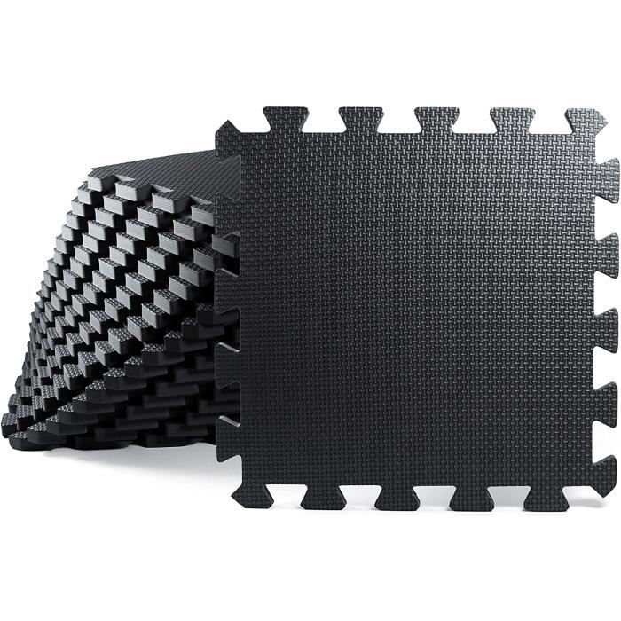 Tapis de Protection de Sol noir, Sous-tapis pour sport, Tapis de Gym Sport, 12 Dalles de Protection en Mousse de 32 x 32 x 1 cm