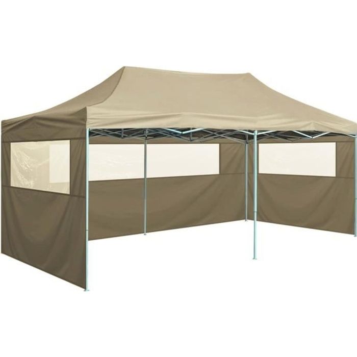 VGEBY® Tente de réception pliable avec 4 parois 3x6 m Acier Crème Tonnelle Pliante -BOH