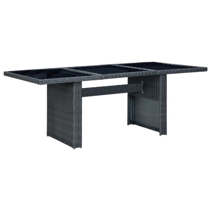 Well•7261Moderne Table de jardin Extérieure Professionnelle - Table de reception pique-nique Gris foncé Résine tressée et verre trem
