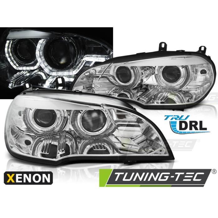 Paire phares BMW X5 E70 2007-2010 Angel Eyes LED DRL Chrome LPBMJ7