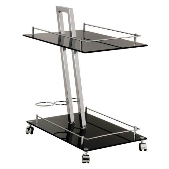 Desserte 2 plateaux en acier chromé-verre trempé - L40xP60xH72cm PLATON