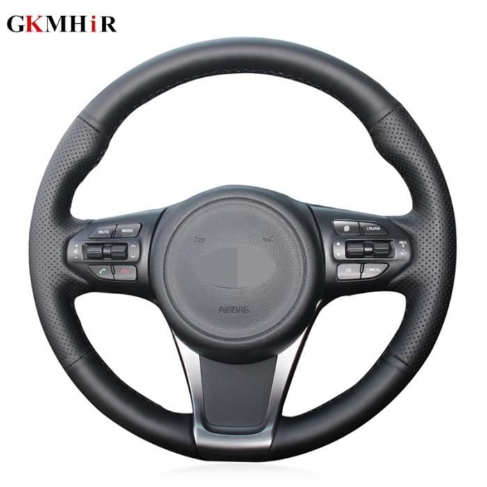 Housse de volant de voiture en cuir artificiel noir cousu à la main, bricolage, pour Kia Sedona 2015 – Blue Thread