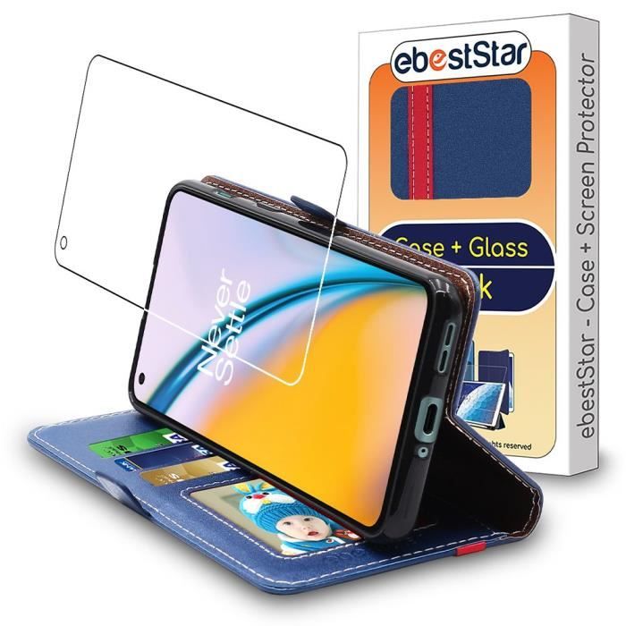 ebestStar ® pour OnePlus Nord 2 5G - Etui Portefeuille PU Cuir + Film protection écran en VERRE Trempé, Bleu Foncé / Rouge