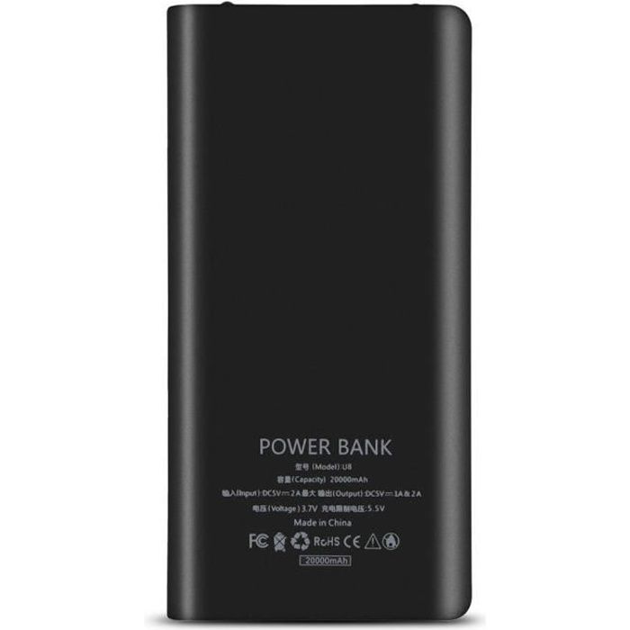 EBTOOLS banque de batteries USB 20000mAh 8 x 18650 Batteries Power Bank Kit Case Shell Dual USB + Type-C + Micro USB Port Noir