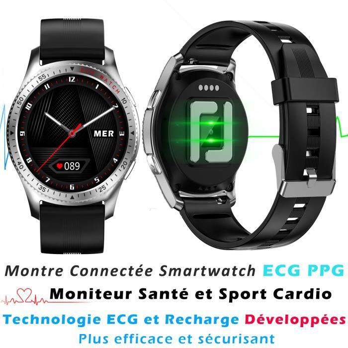 Montre Connectée Homme Ronde avec Micro Smartwatch Femme ECG PPG Grand Écran Tactile Étanche IP67 Boîtier Alliage Bracelet Silicone