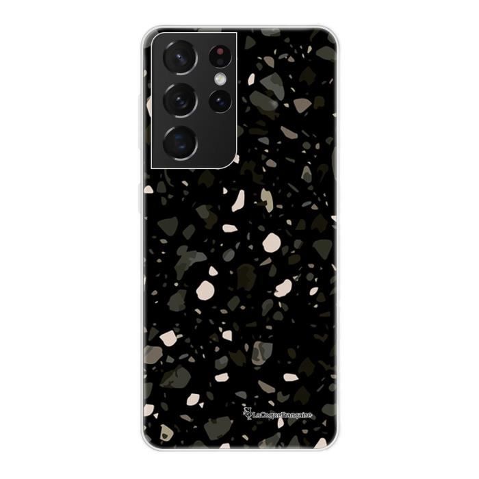 Coque pour Samsung Galaxy S21 Ultra 5G souple transparente Terrazzo Noir Motif Ecriture Tendance La Coque Francaise