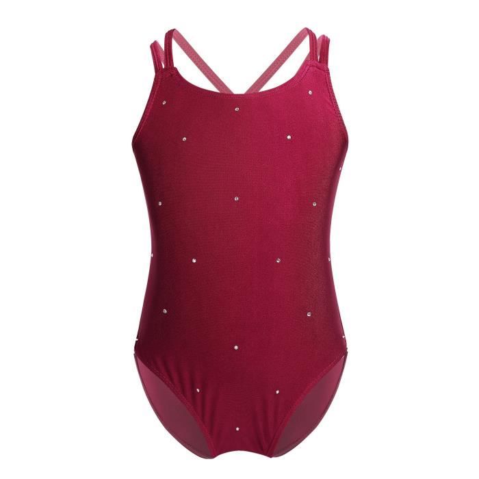 Justaucorps de Danse Ballet Body de Gymnastique Patinage Artistique Enfant Fille Tutu Leotard de Sport Rouge bourgogne