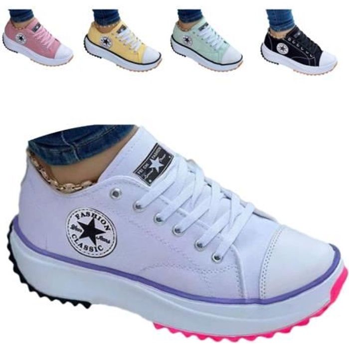 2022 Canvas Shoes Women Fashion Trainers, Femmes Plate-Forme Baskets Femme Chaussures Décontractées Compensées Formateurs
