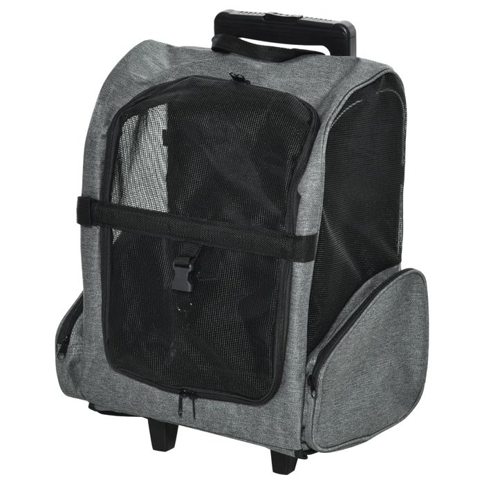 2 en 1 trolley chariot sac à dos sac de transport à roulettes pour chien chat gris