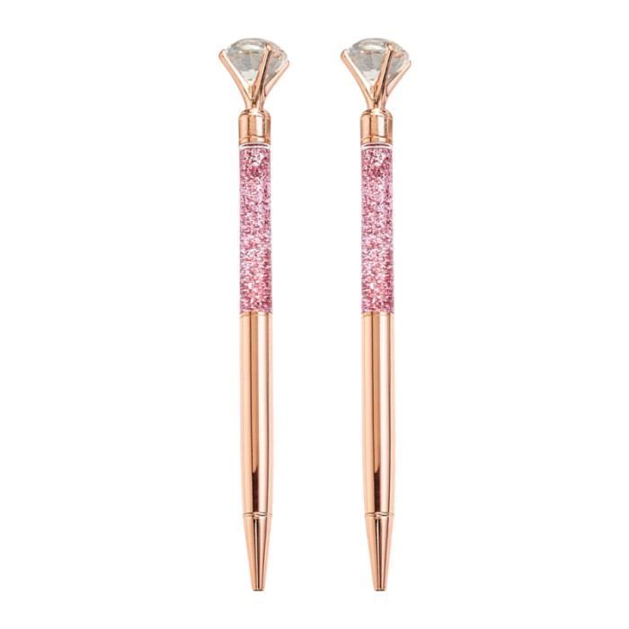 2pcs stylo à bille en métal verre cristal mousseux stylos à roulante pour école STYLO - PARURE DE STYLO - RECHARGE
