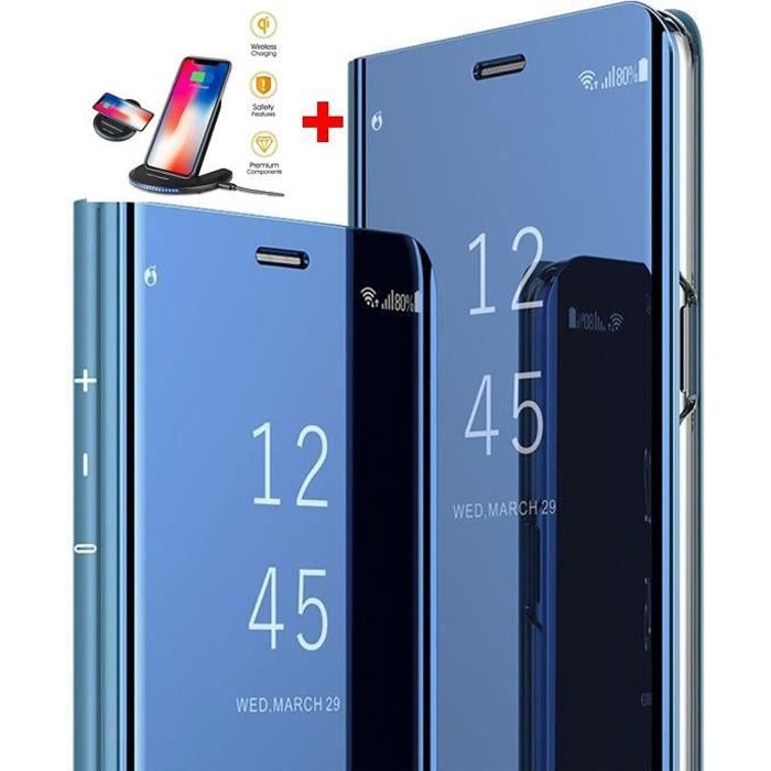 Coque Samsung Galaxy A40, Etui à Rabat Bleu+ Qi Chargeur Sans Fil Rapide Chargeur à Induction Quick Chargeur (2pièce)