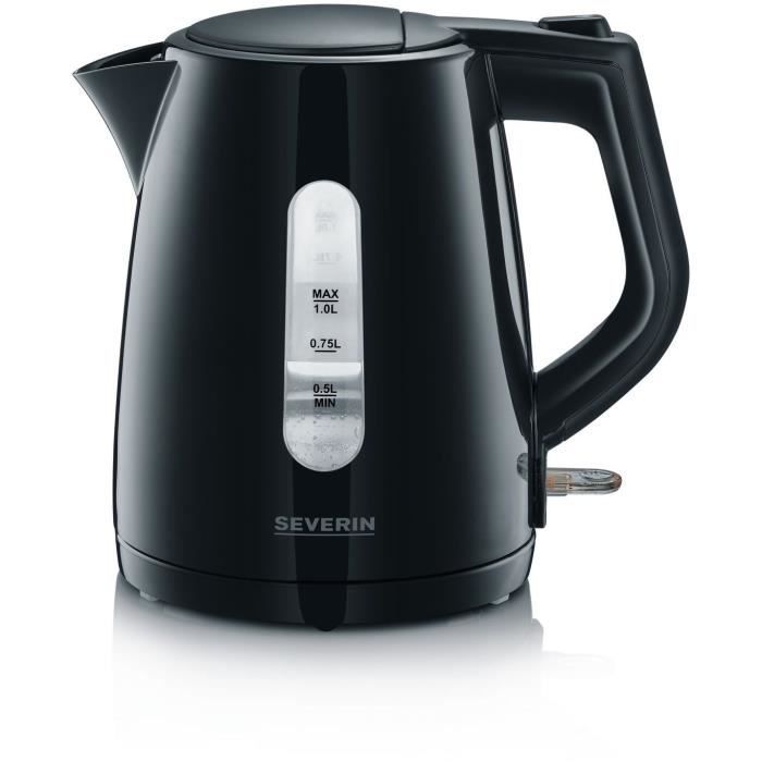 SEVERIN WK3410 Bouilloire 1L, 2 200W, Socle 360°, Résistance cachée, Indicateur de niveau d'eau, Filtre anticalcaire amovible, Noir