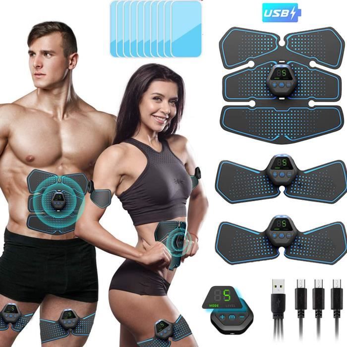 Stimulateur ABS stimulateur musculaire bras formateur portable Ab formateur pour hommes femmes(Bleu)