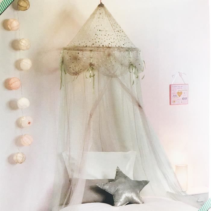 Ciel de Lit Fille Princesse Argent avec étoiles