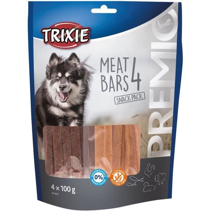 TRIXIE PREMIO 4 Barres de viande - Poulet, canard, agneau, saumon - 4 x 100 g - Pour chien