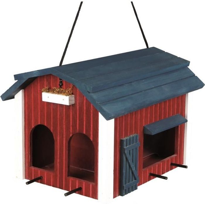 TRIXIE Mangeoire suspendue grange en bois - 24x22x32 cm - Rouge - Pour oiseaux
