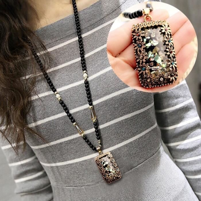 Collier Fantaisie Chaîne de chandail pendentif en pierres précieuses Long pierre précieuse d'accessoires opale Vintage, rectangle