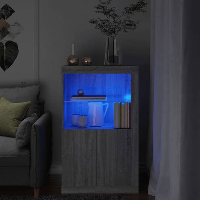 vidaXL Armoire Latérale et Lumières LED Meuble de Rangement avec Étagère en Verre Buffet de Salon Intérieur Moderne 836628