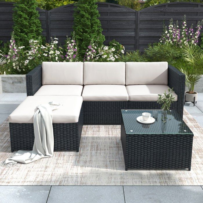 Ensemble salon de jardin en polyrotin Canapé lounge Table basse avec coussins pour Extérieur Jardin Balcon Terrasse