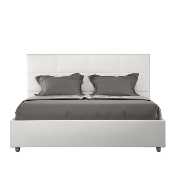 Lit coffre - Ityhome - Mika - 160x190 cm - Similicuir blanc - Tête de lit rembourrée Lit coffre - Ityhome - Mika - 160x190 cm - Similicuir blanc - Tête de lit rembourrée