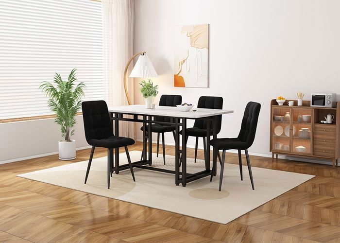 120x70cm Table De Salle À Manger Noire Avec 4 ChaisesTable De Cuisine Moderne Chaise De Salle À Manger En Velours Noir