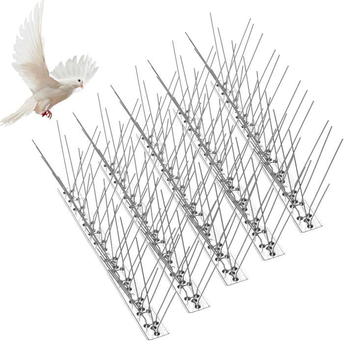 Lot de 5 pics anti-pigeons en acier inoxydable - 25 cm - Répulsif contre les oiseaux - Pics anti-pigeons