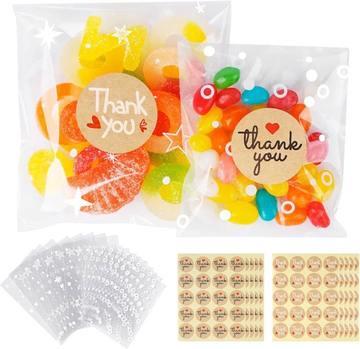 Ilauke 200 Sachets Cellophane Transparents Motif Étoiles 20x30 Cm + 200 Liens – Idéal Bonbons Cadeaux Mariage Noël