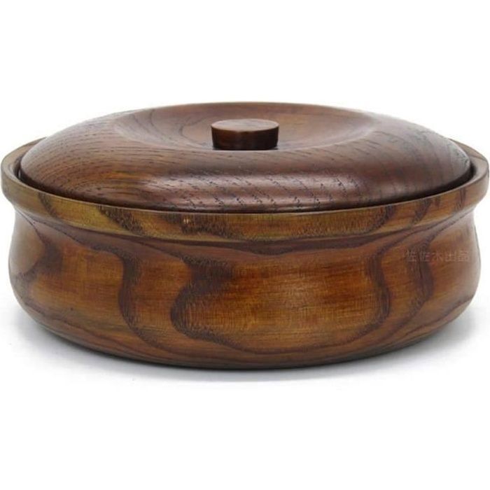 Fablcrew Saladier en Bois avec Couvercle Bol en Bois Acacia Alimentaire Assiette de Fruits SecsCorbeille Fruits en Bois SALADIER