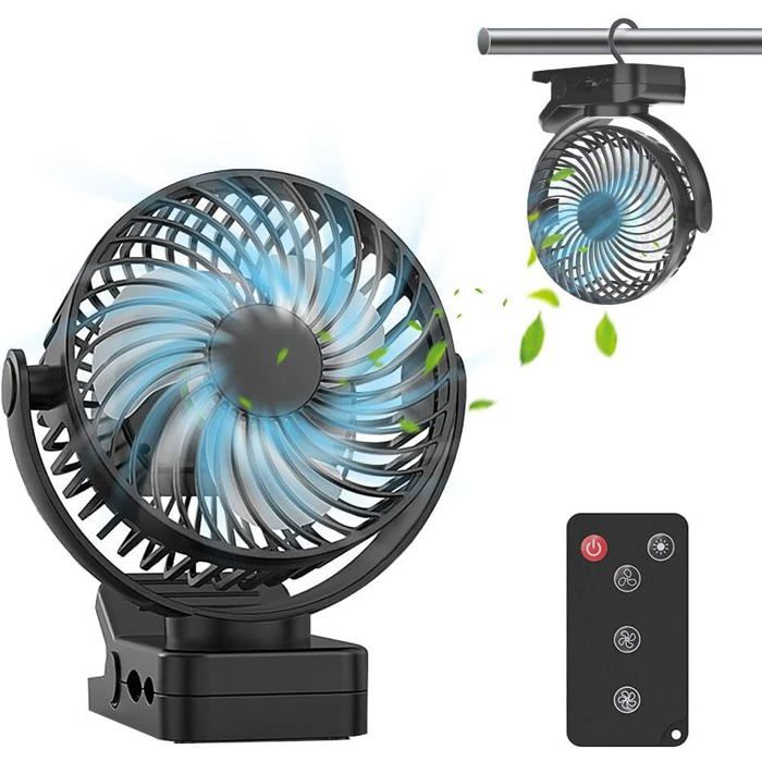 Simpeak Ventilateur De Camping USB 10000 MAh Portable Avec Télécommande - Rotation 270° - 4 Vitesses, 3 Modes LED - Ventilateur Bureau Et Tente